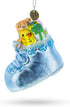 Baby's First Glass Christmas Ornament - Teddy Bear Nestled in a Blue Shoe