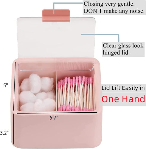 Tecbeauty Qtips Storage Organizer, 2-Grid Dispenser with Hinged Lids for Swabs, Balls, Pads, Pink