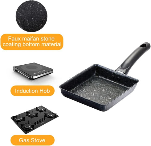 Tamagoyaki Pan Non Stick Japanese Omelette Pan, Cast Iron Rectangle Small Frying Pan with Silicone Brush, Chopsticks &