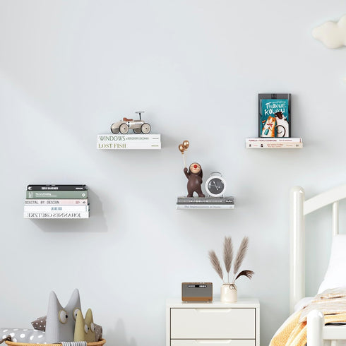 4-Pack STORAGE MANIAC Floating Book Shelves for Wall Mounted Invisible Floating Bookshelves Heavy-Duty Steel Hidden