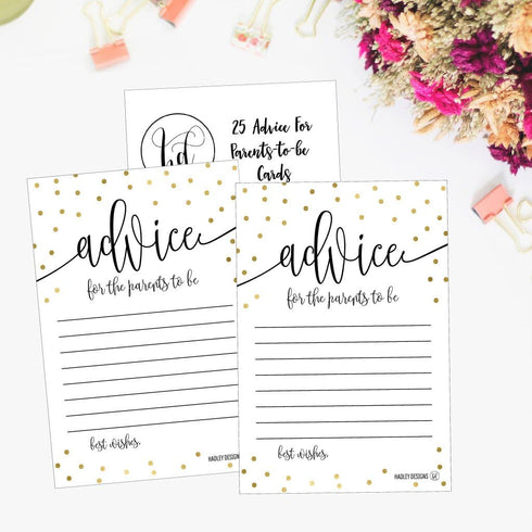 Hadley Designs 25 Gold New Mommy or Parent Advice Cards, Keepsake Alternative Guestbook for Baby Shower