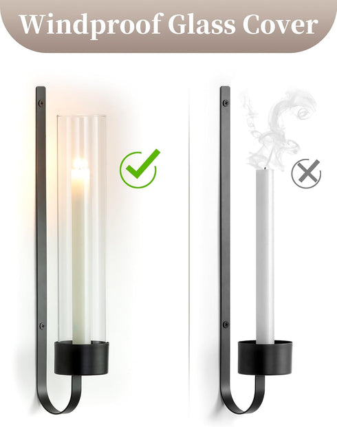 Set 2 Sziqiqi Black Wall Candle Holders: Metal Candle Sconces for Taper of Modern Wall Mounted Candlestick Holder