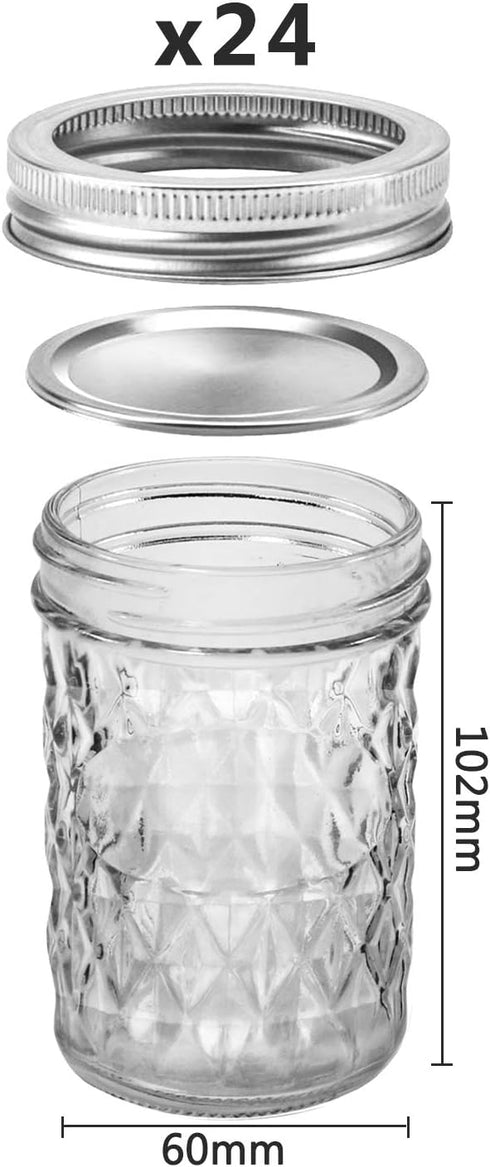 Mason Jars, 8 oz 24 Pack Half Pint Canning Jars with Airtight Lids, Ideal for Fermenting, Pickling, DIY Decor