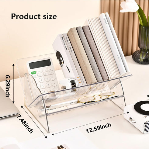 Acrylic Desktop Bookshelf, Detachable Bookcase, Clear Book Organizer, Book/CD/Magazine Rack for Office/Study Room Library/Home (Clear, 12.6") by Fox Claw