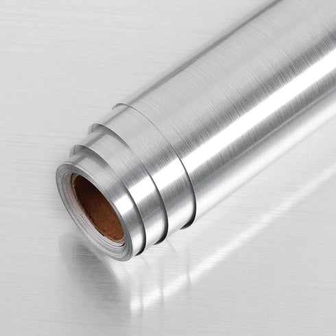 LaCheery 24x160in Silver Stainless Steel Backsplash Contact Paper - Waterproof Self Adhesive Vinyl Film for Countertop