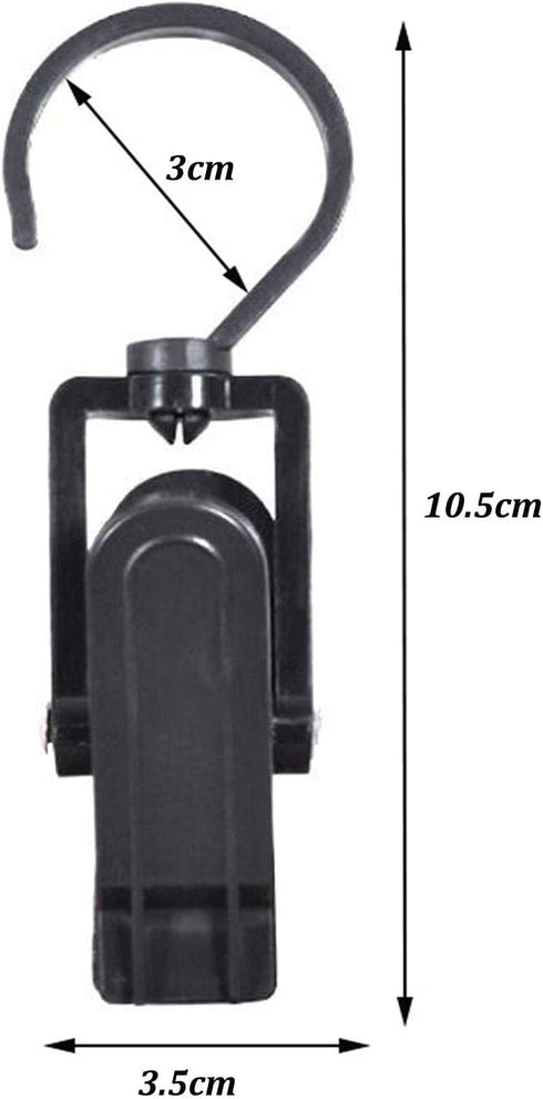 10 PCS Super Strong Plastic Swivel Hanging Hooks, 4.3inch Black Clips for Laundry, Curtain, Beach Towel