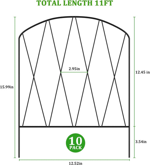 YBING 10 Pack Decorative Garden Fence, 11Ft (L) x 16in (H) Rustproof Arched Metal Border for Flower Bed Landscape