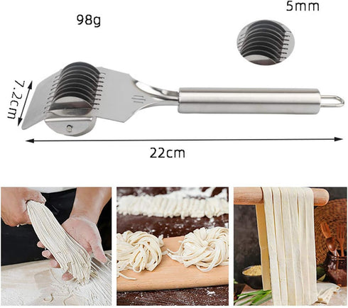 UpTuoLi Pasta Noodle Cutter, Stainless Steel Manual Noodle Lattice Roller Dough Cutter Pasta Spaghetti Maker Garlic