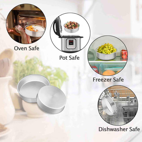 TeamFar 6 Inch Cake Pan Set, 2 Pcs Round Stainless Steel for Baking Steaming Serving, Fit in Oven Pot Air Fryer