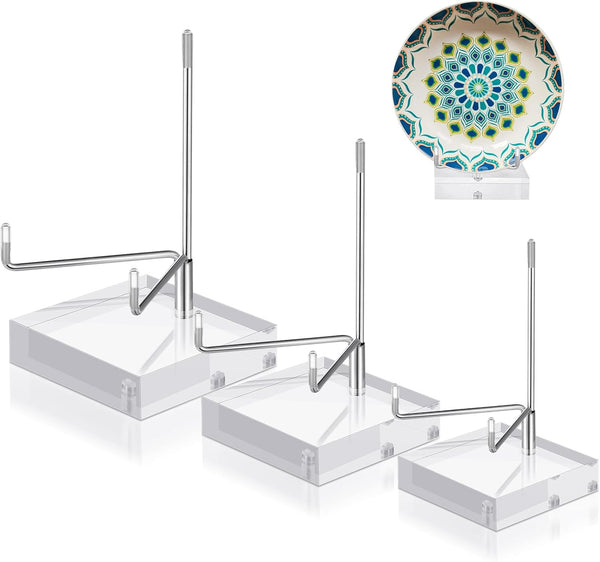 Glenmal 3 Pack Adjustable Metal Arm Display Stand Easel with Acrylic Base for Gemstones, Fossils, Minerals, Plates
