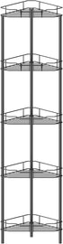 HuggieGems 5 Tier Floor Standing Corner Shower Caddy Organizer Shelf with Hooks, Bathroom