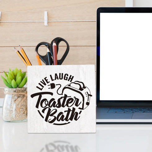 Live Laugh Toaster Bath Wood Sign, Funny Office Decor Signs, Cute Dark Humor Desk Accessories