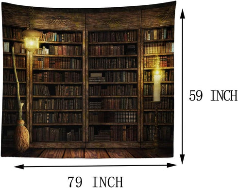 Kanora Vintage Bookshelf Wall Hanging - Study Room Picture Tapestry Retro Bookshelf Wall Art Library Bohemian Hippie