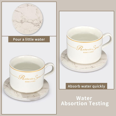 6 Pack Set White Marble Coaster with Holder Absorbent Drink Coasters Ceramic Cute Coaster Bar Dining Coffee Table