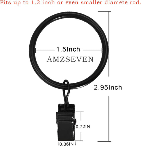 40 Pack Metal Curtain Rings with Clips, Vintage Black Drapery Clips Hooks, 1.5 in Interior Diameter