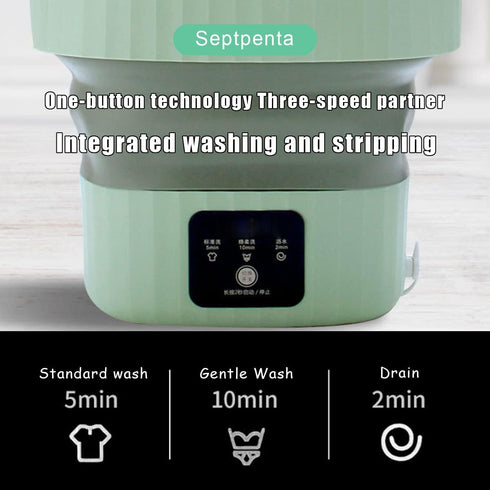 Septpenta 6L Portable Mini Washing Machine with Drain Valve, Foldable Design for Travel, Camping, Baby (Green)