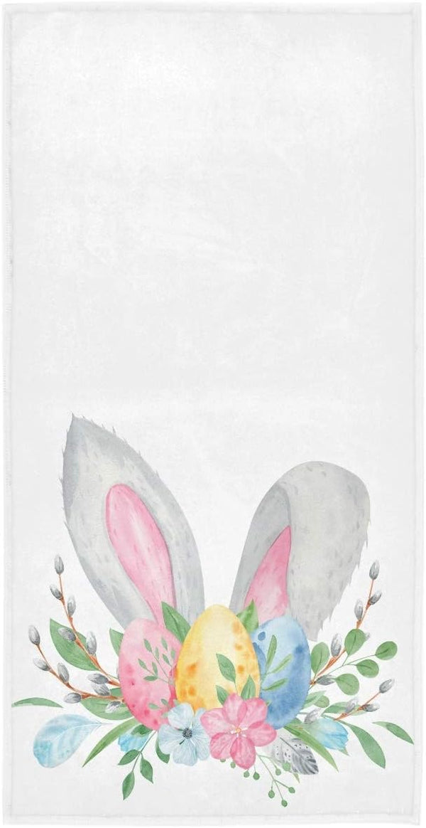 Pfrewn Easter Bunny Ears Hand Towels, 16x30 in Spring Flowers Colorful Eggs Bathroom Towel for Happy Easter