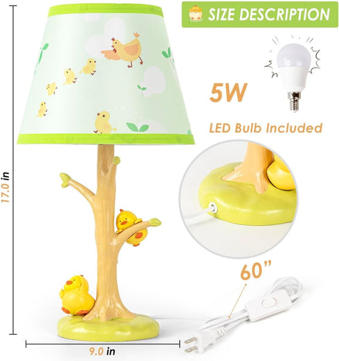 HERBESTBAY 16 Inch Bulb, Table Lamp for Kids, Cute Chicken Bedside Lamp with LED Animal Resin Desk Lamp for Boys Girls