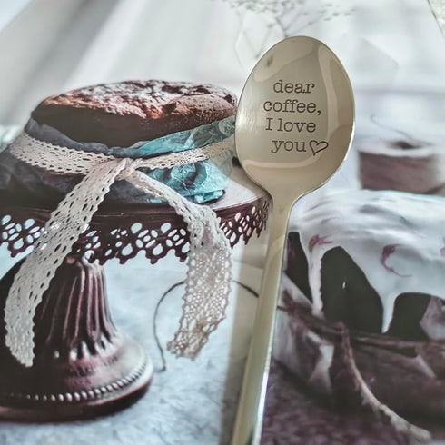 Coffee Spoons Gift for Him and Her, "Dear Coffee I Love You" Spoon for Coffee Lovers, Christmas and Birthday Gifts