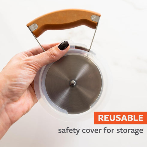 Full Circle Slice Stainless Steel Precision Pizza Wheel with Safety Cover, Effortless Slicing, Eco-Friendly, Dishwasher