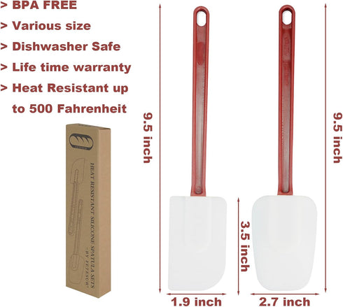 High Heat Resistant Silicone Scraper Spoon, Commercial Spatula Set of 2 for Cooking (9.5'')