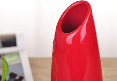 VanEnjoy 9.4" Red High Creative Oblique Opening Design Desktop Ceramic Vase for Home Office Decoration