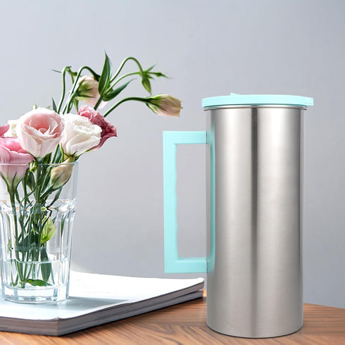 Cabilock Stainless Steel Iced Tea Pitcher, Beverage Carafe with Lid for Hot Cold Water, Fridge Use