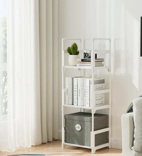 3 FIDUCIAL HOME Tiers Small Bookshelf Book Shelf White Kids Bookcase Mini Short Book Rack Storage Organizer Easy