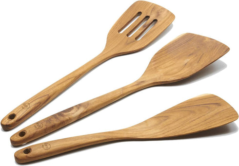 FAAY 3-in-1 Wooden Spatulas, Eco-Friendly Kitchen Utensils from High Moist Resistance Teak for Non Stick Cookware