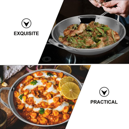 BESTonZON Stainless Steel Paella Pan, 26cm Skillet Pan, Restaurant Cooking Pans for Outdoors, Camping, Parties