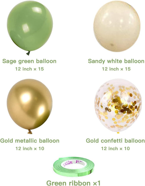 Sage Green Gold Confetti Balloons, 50 pcs Olive Green Blush Gold Metallic Latex Balloons for Party Decorations