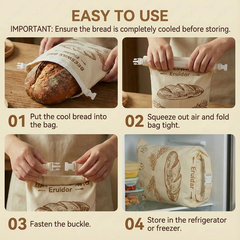 Eruidar (2 Pack), 13"x17" Beeswax Bread Bags for Sourdough & Homemade Bread XL Large Reusable Cotton & Linen Bread Bag