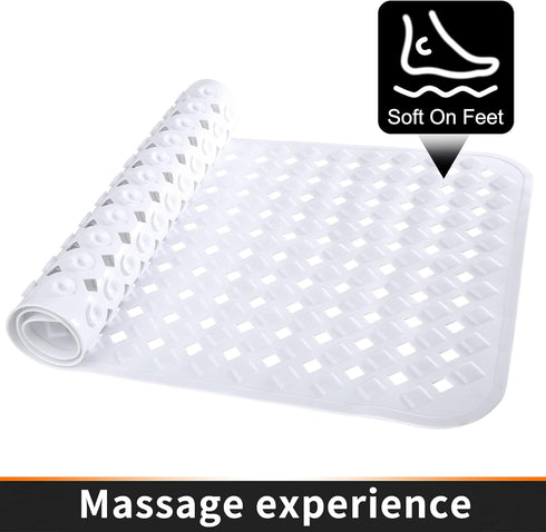 Yimobra Non Slip Bath Mat, 34.5"x15.5" Long Tub Mat with Suction Cups, Machine Washable, White