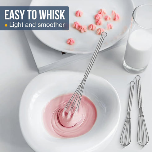 Small Stainless Steel Whisk, Mini Wire Whisk Set of 3, 5in, 6in & 7in for Whisking, Beating, Mixing