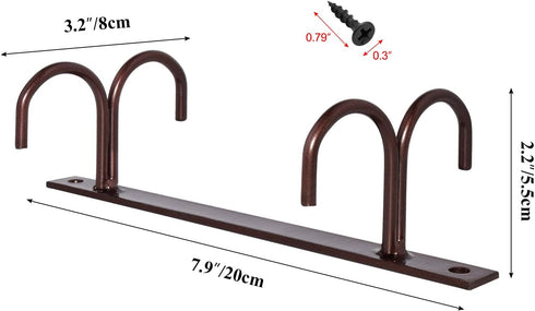 Mocoum Under Cabinet Mug Rack, Rustic Organizer Rack with 12 Hanging Hooks for Mugs, Coffee Cups (Brown-3 Pack)