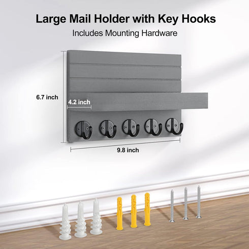 Key Holder for Wall, Decorative Key and Mail Holder with Shelf and Large Hooks for Bags and Coats