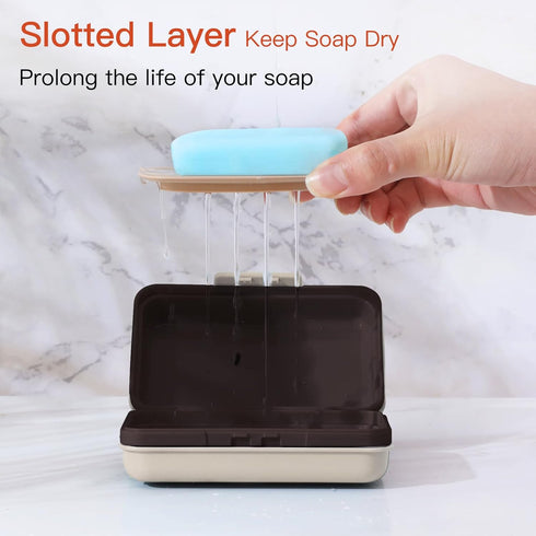 Quatish Leakproof Bar Soap Holder Dish with Lid for Shower, Portable Travel Soap Case Box for Gym, Camping, Hiking