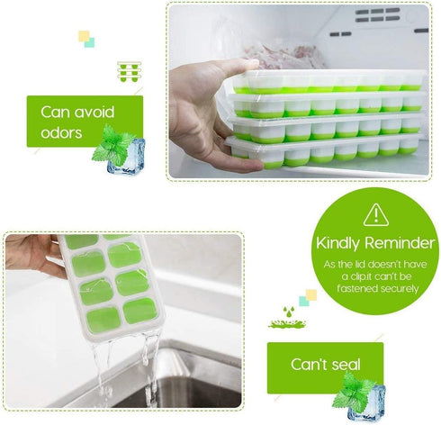 Ice Cube Trays, Silicone Easy-Release 14-Ice Trays with Spill-Resistant Lid, BPA Free, 2 Pack