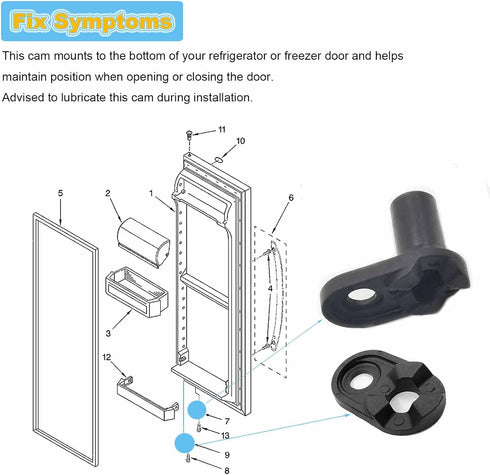 2182179 Refrigerator Door Cam Kit Replacement for Whirlpool Kenmore, Lower Door Closer