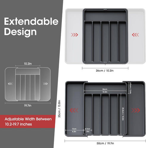 AUJEN Expandable Silverware Organizer - Kitchen Drawer Utensil Organizer, Cutlery Holder for Knives and Forks, Large,