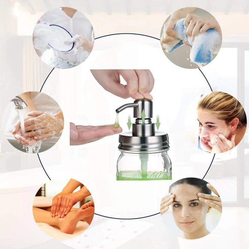 Mason Jar Soap Dispenser Lid and Pump Replacement, Brushed Stainless Steel for Regular Mouth Size Lid