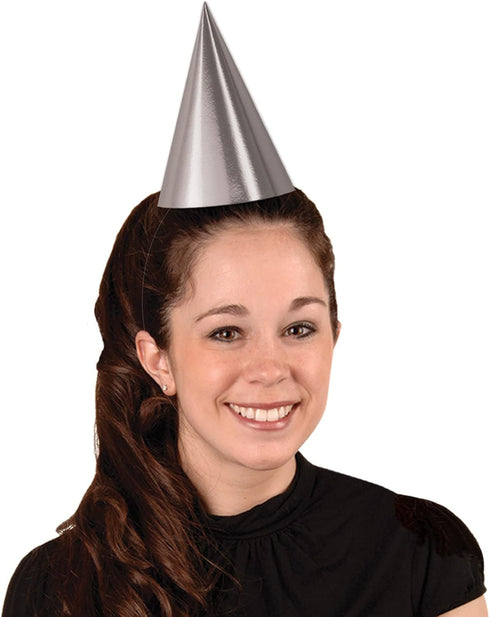 Beistle 24-Piece Cone Hats in Silver, Classic Elegant Party Supplies for Birthdays, Anniversaries
