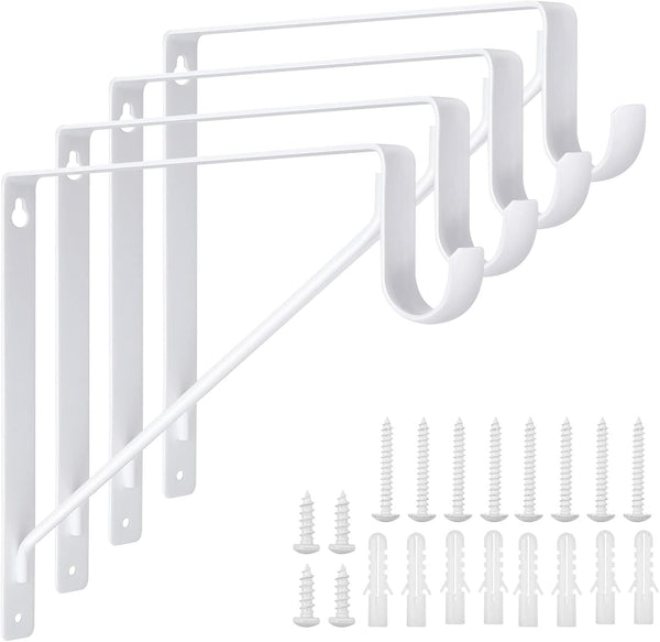 4 Pack Heavy Duty Closet Rod Brackets Holder, 11 x 11 x 1 Inch White Closet Rod Support Bracket