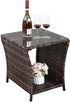 Rpuzonier Wicker Rattan Side Table, Outdoor Square Rattan Coffee End Table with Tempered Glass Top and Storage