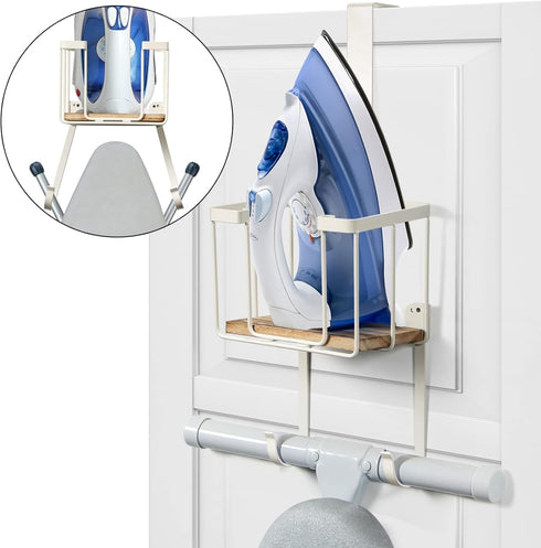 Over The Door/Wall Mount Ironing Board Hanger, White, Laundry Room Storage Holder for Iron and Board
