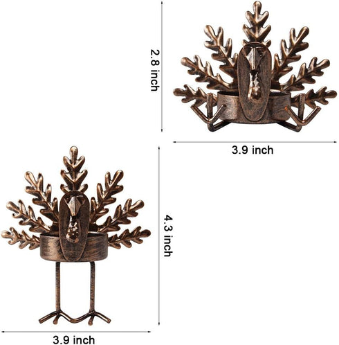 FORUP 6 Pack Metal Turkey Tea Light Candle Holders - Thanksgiving Home Table Decoration