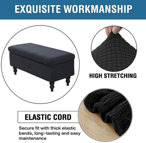 Lussenwert Lussenworth Ottoman Cover - Rectangle Folding Storage Bench - Removable, Elastic Ties - Medium Black