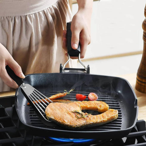 Stainless-Steel Slotted Flex Fish Turner, Set of 2 Kitchen Spatulas for Nonstick Cookware