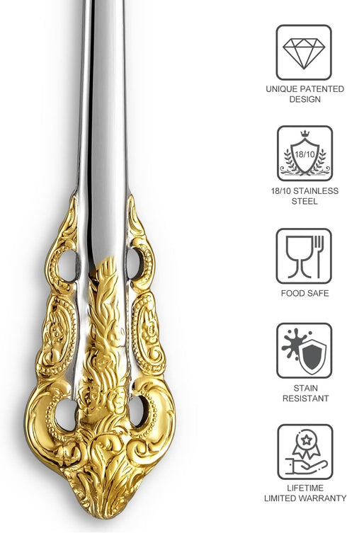 KEAWELL 2-Piece Large Serving Spoon, 18/10 Stainless Steel, Fine Sturdy Tablespoon, Dishwasher Safe, 9.4" (Gold Accent)