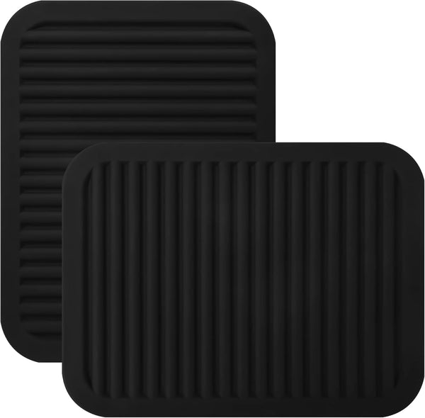 Large Black Silicone Trivets for Hot Pots and Pans, Multi-Purpose Heat Resistant Mat for Kitchen Countertops, Set 2